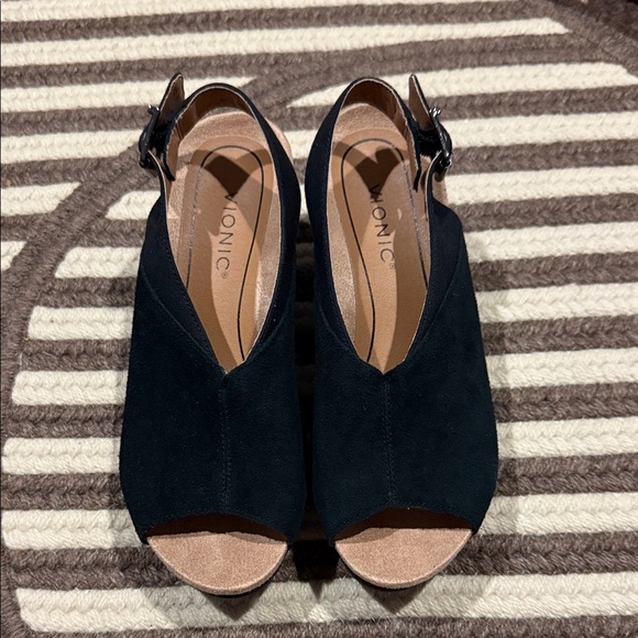 Vionic Black Peep Toe Wedges - Picture 1 of 5